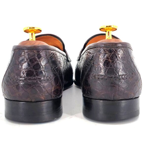 Salvatore Ferragamo Exotic Brown Crocodile Dress Shoes Mens 8.5EE Penny Loafers main image 11